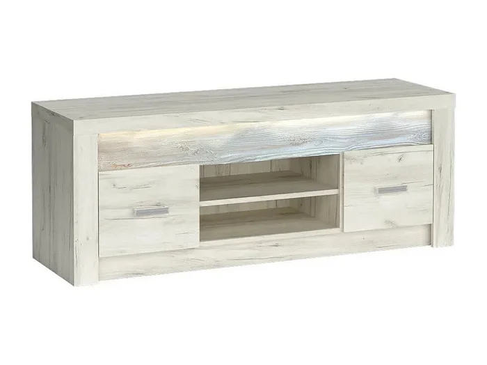 Soporte de TV de madera blanqueada con asas de metal Forever – Sin LED