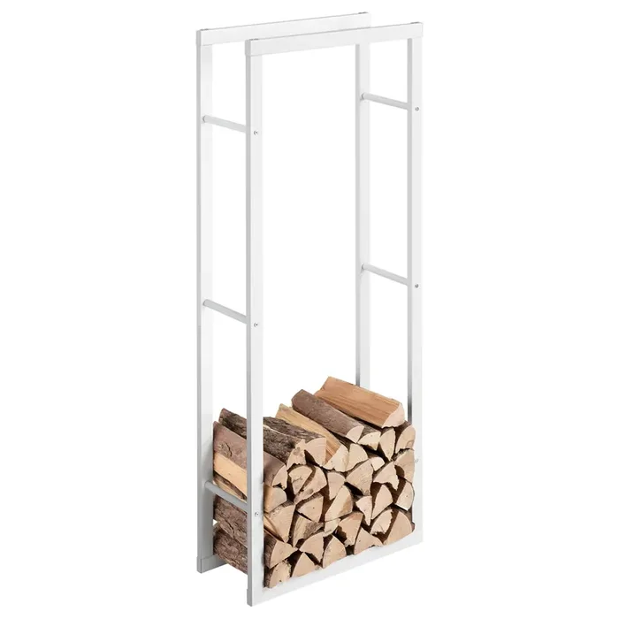 Soporte para leña Kasan Acero 60 x 150 x 25 – Blanco [en.casa]