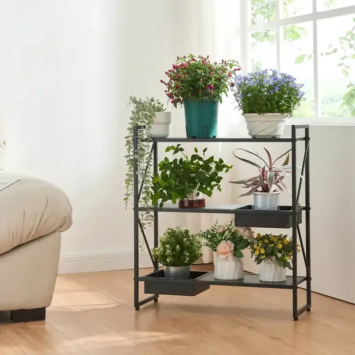 Soporte para Plantas Berkelland 2 cajas extraíbles metal 66x60x20 cm – Negro [en.casa]