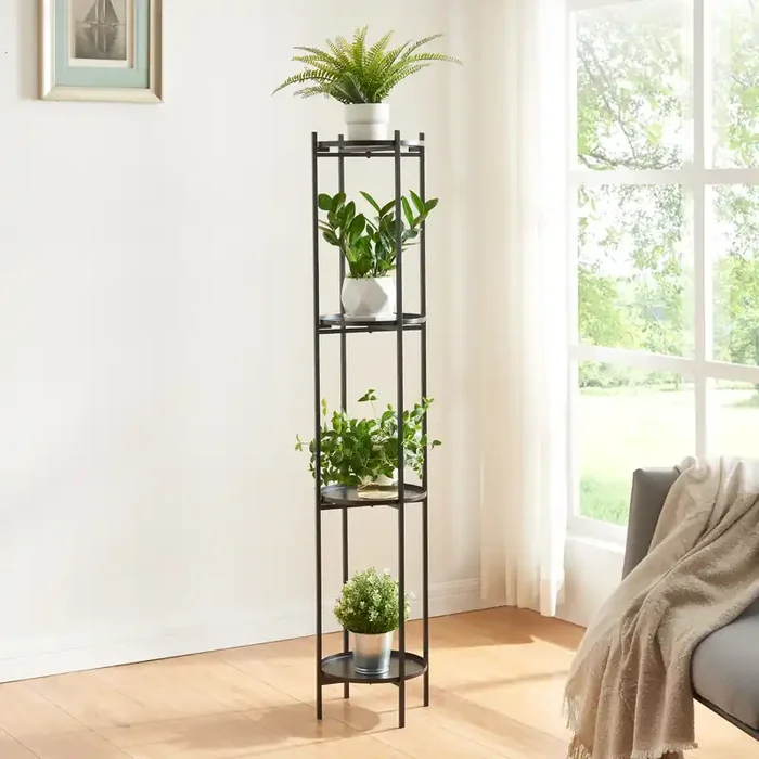Soporte para plantas Tuusula de 2/3/4 niveles metal en diferentes medidas – Negro [en.casa]