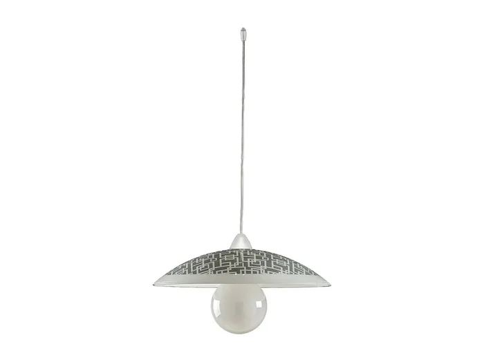 Sospensione Diam.40 cm 1 Luce Plastica Vetro Serigrafato Bianco e Grigio Serie Dodo