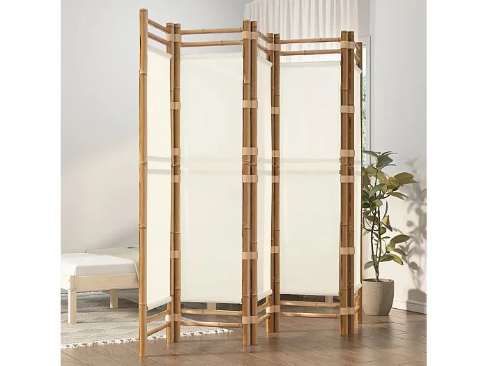 Tabique plegable 5 paneles 200 cm Bambú y lona