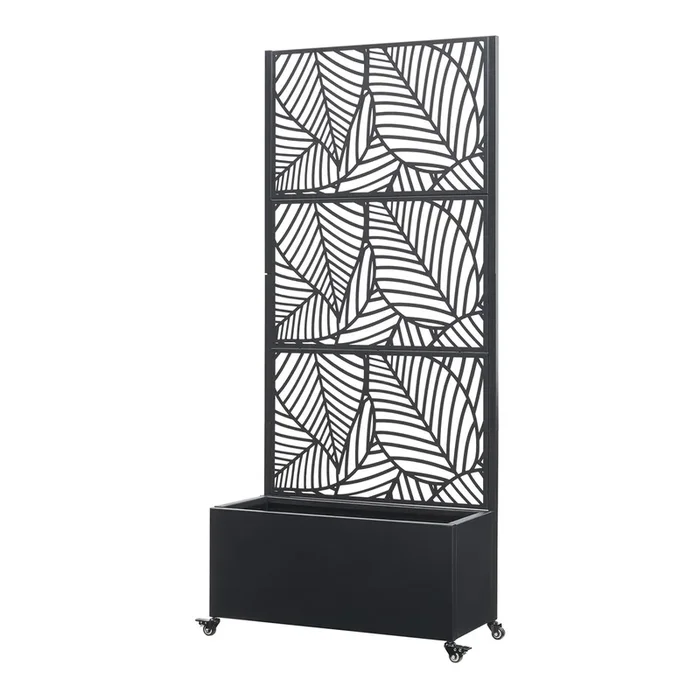 Tabique Surnskoki con jardinera acero 190x82x38cm – Negro [casa.pro]