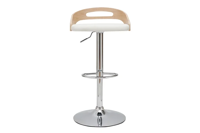 Taburete de bar regulable en altura moderno madera clara y blanco MANO