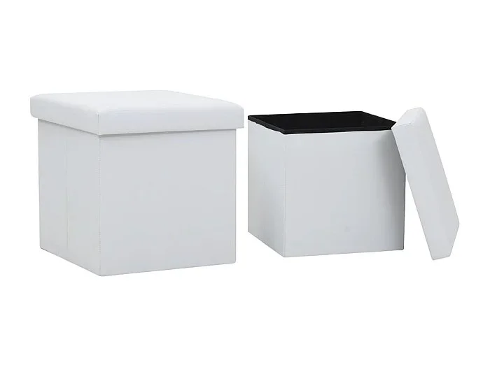 Taburetes de almacenaje plegables 2 uds cuero sintético blanco
