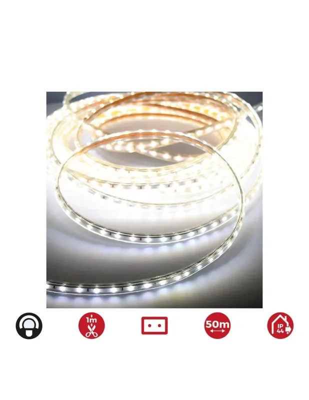Tira de led 50m. 12mm grosor 60 leds/m 4,2w/m blanco frio 6.400k ip44 edm 220-240v (uso interior-exterior) 8425998727005 72700 E