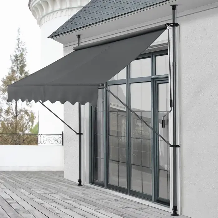 Toldo articulado con armazón Lindos enrollable – acero /poliéster 198 x 120 x 200-298 cm Gris [pro.tec]