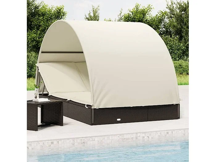 Tumbona 2 personas toldo redondo ratán PE negro 211x112x140 cm ES483414