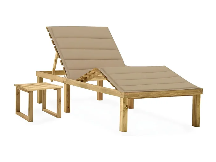Tumbona de jardín con mesa y cojín de madera de pino impregnada ES222405