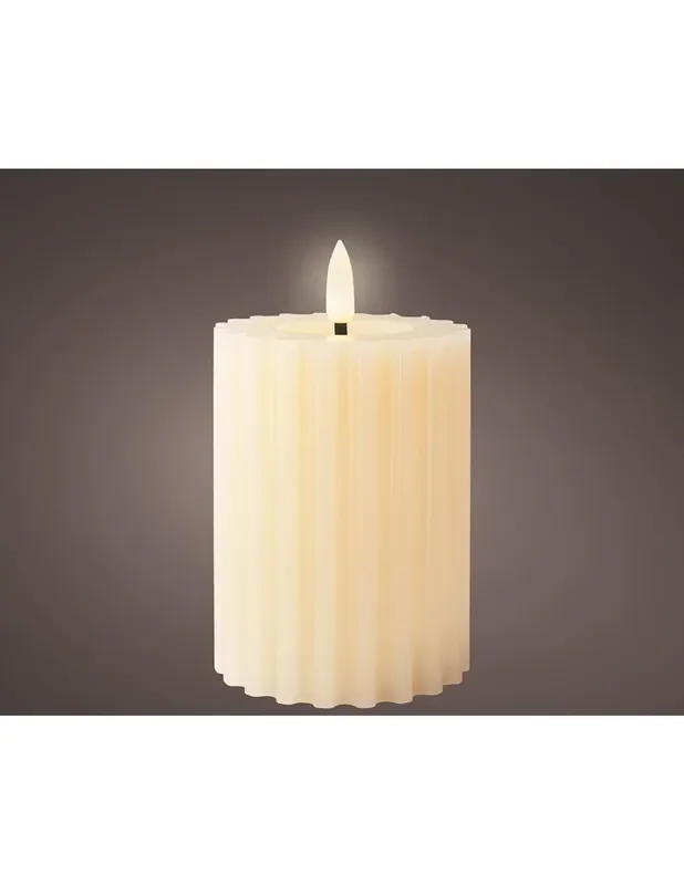 Vela de cera led color beig, superficie con relieve, ø7,5×12,3cm. lumineo 8720194669778 72653 LUMINEO