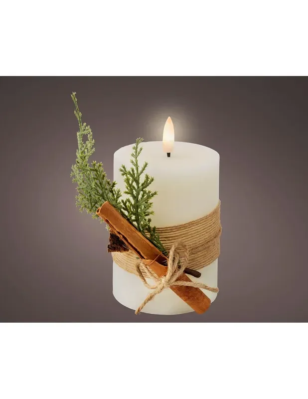Vela de cera led color beig, superficie lisa con ramillete, ø7,5x13cm. lumineo 8720194829639 72657 LUMINEO