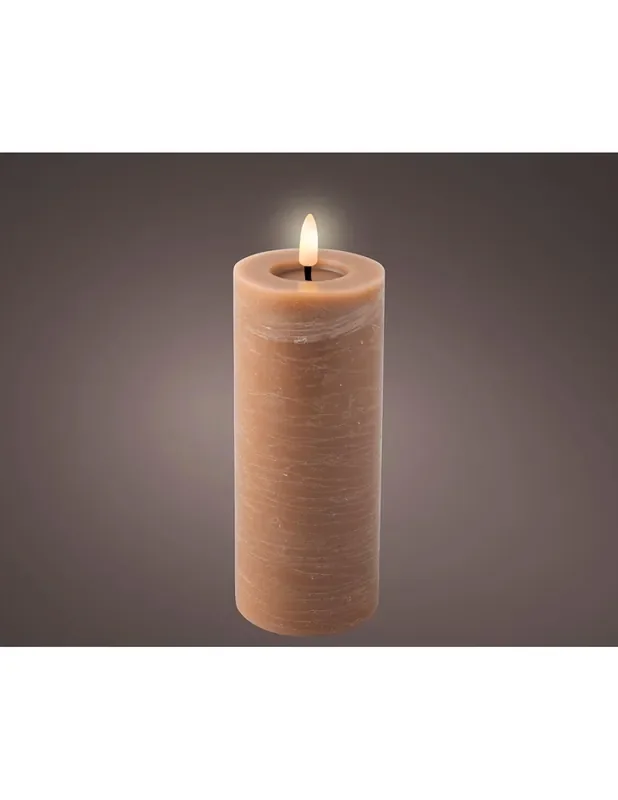 Vela de cera led color marrón, superficie lisa, ø7x19cm. lumineo 8720194777176 72663 LUMINEO