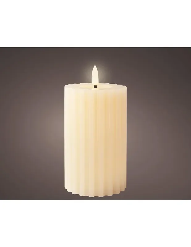Vela led color crema, superficie rugosa, ø7,5×14,8cm. lumineo 8720194669877 72672 LUMINEO