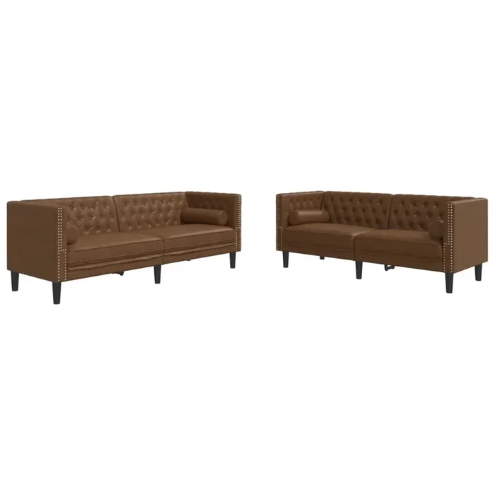 vidaXL Set de sofás Chesterfield y cojines 2 pzs ante sintético marrón