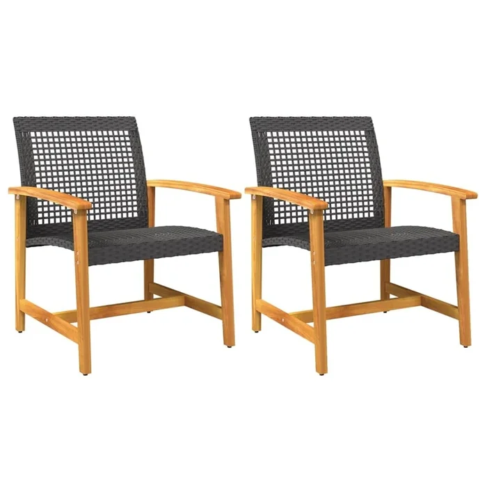 vidaXL Sillas de jardín 2 uds madera de acacia y ratán sintético negro