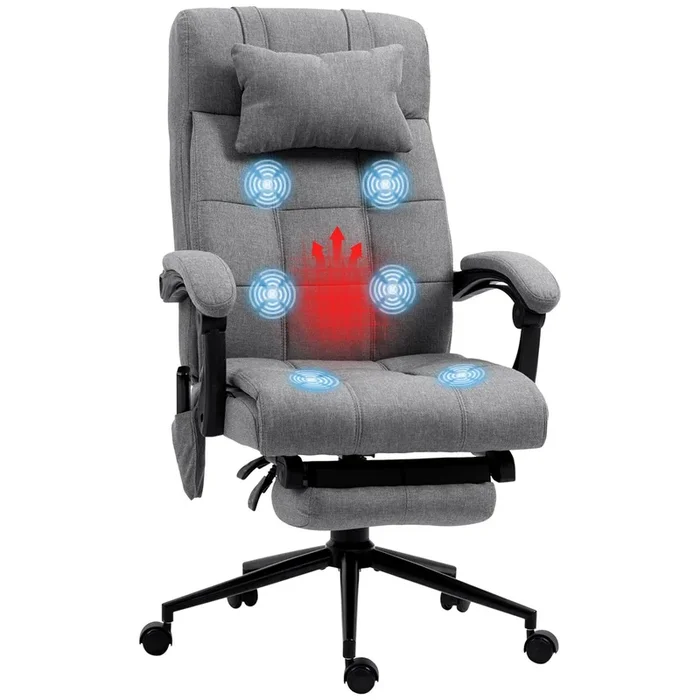 Vinsetto Silla de Oficina Giratoria con Masaje, Silla de Escritorio Reclinable hasta 155°, Función de Calefacción, Altura Ajustable, Reposapiés, para Estudio, Gris