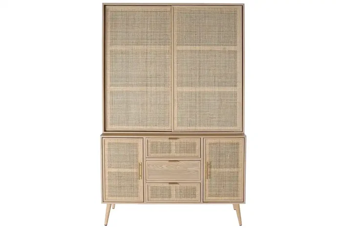 Vitrina Paulownia Mdf 120X38,5X196 Rejilla Natural