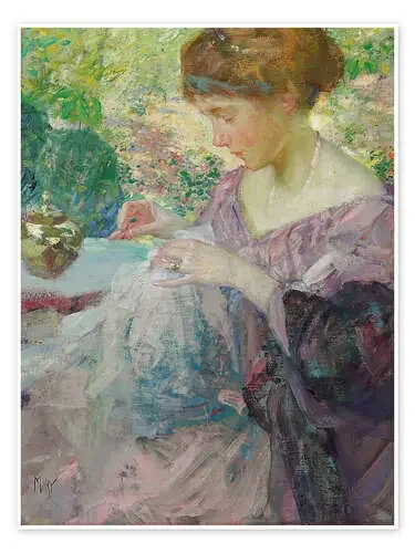 Young woman sewing de Richard Emil Miller Bridgeman Images
